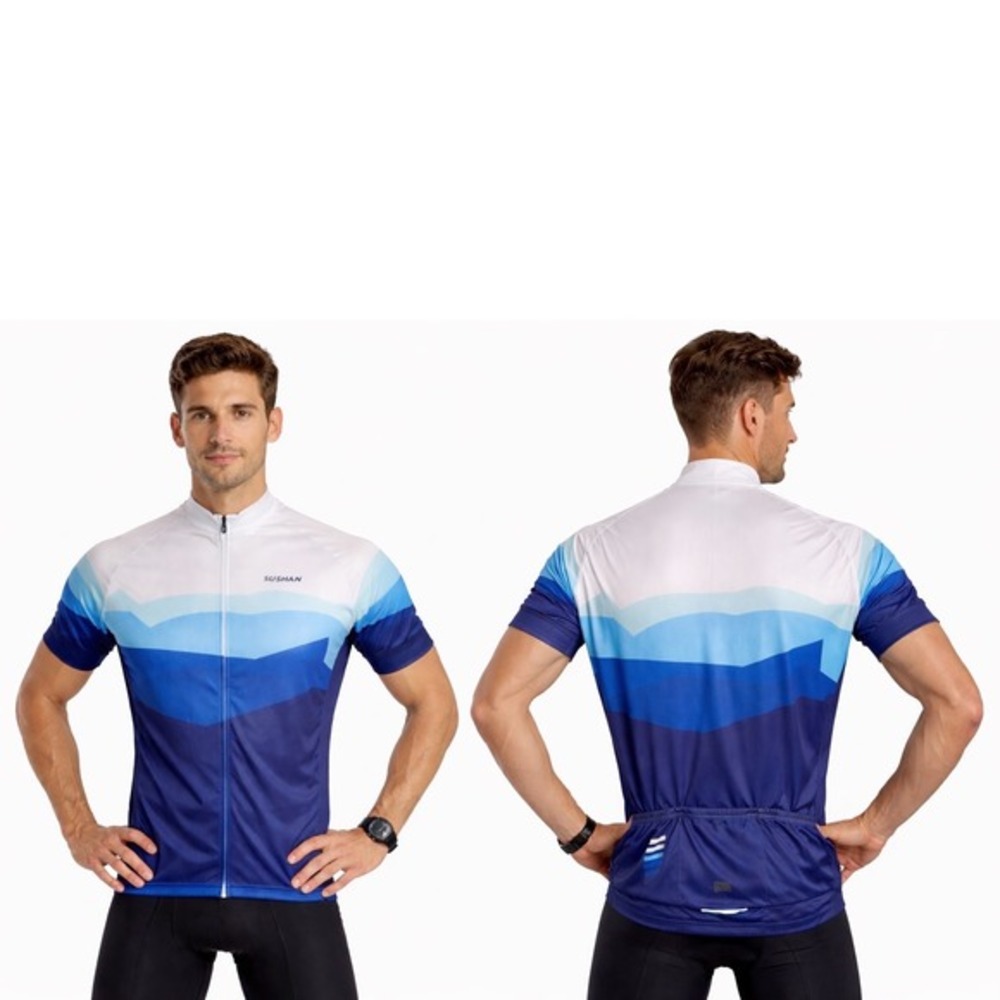 Sushan Cycling Jersey Short Sleeve Blue White Geo Full Zip Pockets XXL 88-44